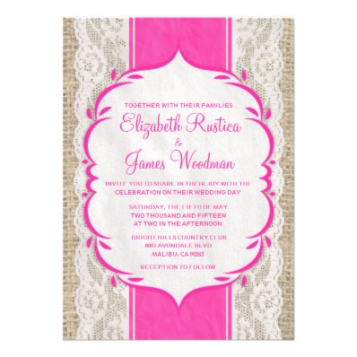 Hot Pink Vintage Linen Burlap Wedding Invitations Invitation