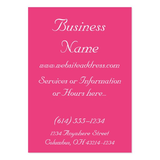 Hot Pink w/White & Black Floral Design Large Cards Business Card Templates (back side)
