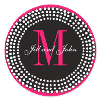 Hot Pink Wedding Custom Monogram & Names Label Round Stickers