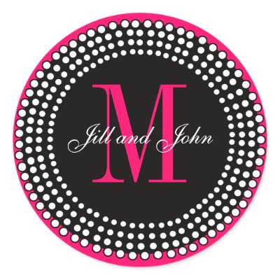 Hot Pink Wedding Custom Monogram &amp; Names Label Round Stickers
