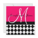 Hot Pink Wedding Invitation Monogram Harlequin invitation