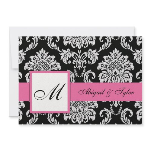 Hot Pink Wedding Monogram Damask Invitation invitation