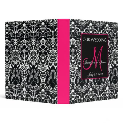 Hot Pink Wedding Photo Album Damask Monogram 3 Ring Binder