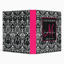 Hot Pink Wedding Photo Album Damask Monogram 3 Ring Binder