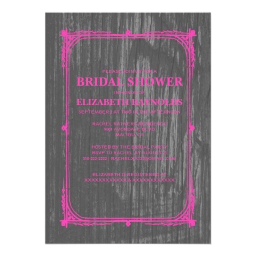 Hot Pink Western Barn Wood Bridal Shower Invites