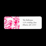 Hot Pink Whimsical Love Birds Return Address