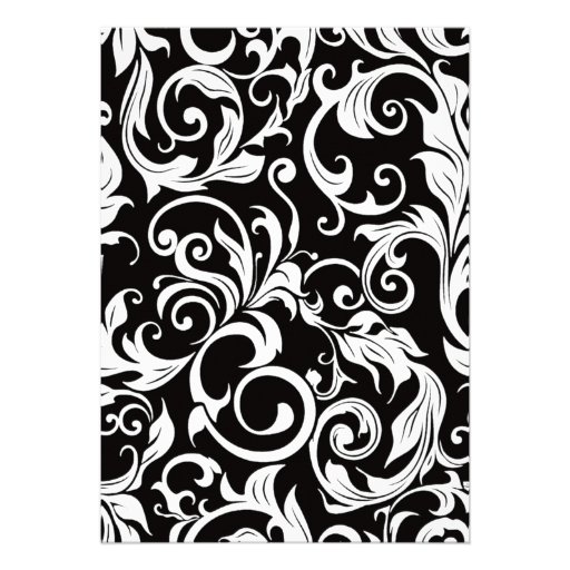 Hot Pink White & Black Damask Wedding Invitations