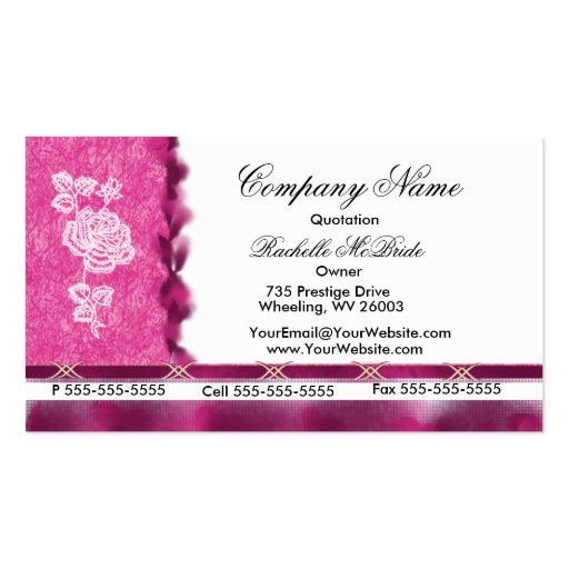 Hot Pink White Rose Business Cards (front side)