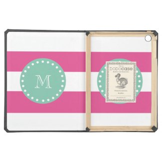 Hot Pink White Stripes Pattern, Mint Green Monogra iPad Air Cases
