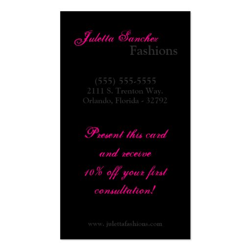 Hot Pink White Zebra Print Pattern Business Card (back side)