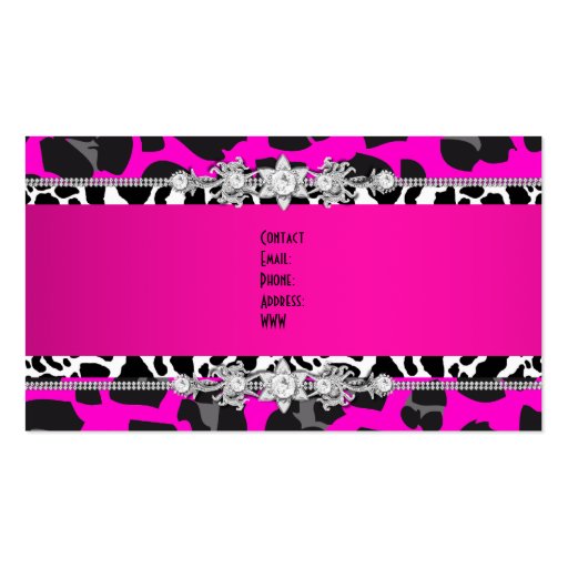 Hot Pink Wild Animal Black Jewel Look Image Business Cards (back side)