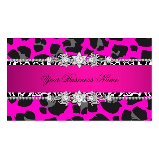 Hot Pink Wild Animal Black Jewel Look Image Business Cards (front side)