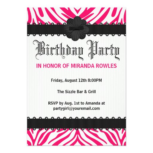 Zebra Birthday Party Invitations