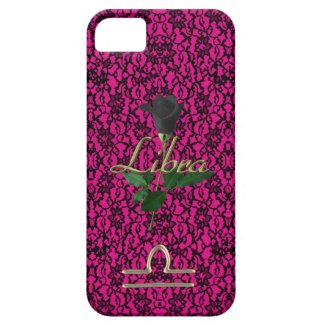Hot Pink with Black Lace and Rose Libra Case iPhone 5 Cases