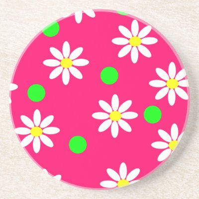 Hot Pink with White Daisy Pattern Coaster by giftorama