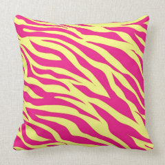 Hot Pink Yellow Wild Animal Print Zebra Stripes Throw Pillows