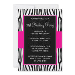 Hot Pink Zebra 21st Birthday Party Personalized Invite