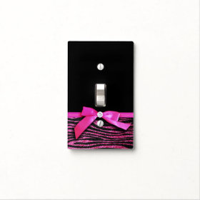 Hot pink zebra and ribbon bow graphic light switch covers