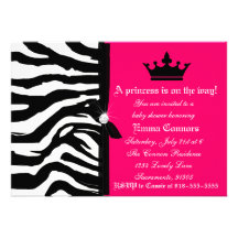 Hot Pink Zebra Baby Shower Announcement