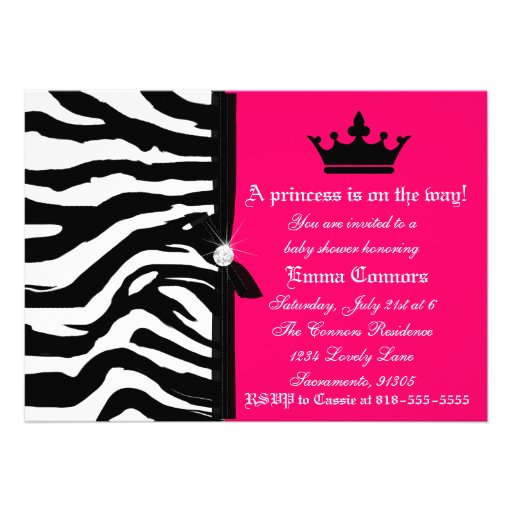 Hot Pink Zebra Baby Shower Announcement