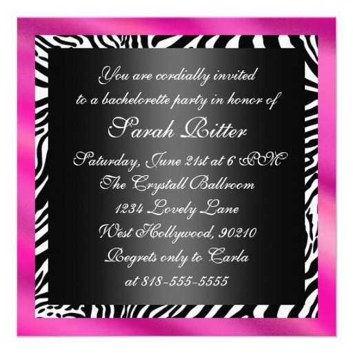 Hot Pink Zebra Bachelorette Party Invitation
