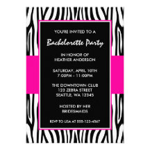 Hot Pink Zebra Bachelorette Party Invitations