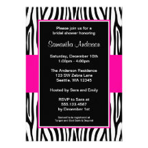 Hot Pink Zebra Bridal Shower Custom Invite