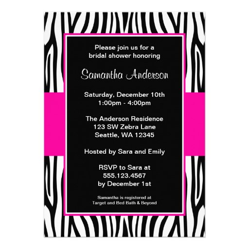 Hot Pink Zebra Bridal Shower Custom Invite