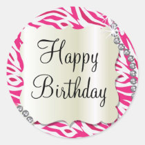 Hot pink zebra diamond bling sweet 16 sticker stickers