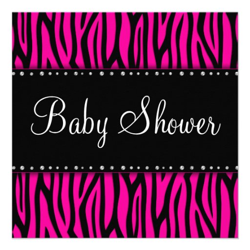 Hot Pink Zebra Diamonds Baby Shower Personalized Invites