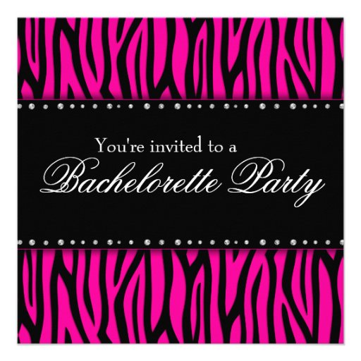 Hot Pink Zebra Diamonds Bachelorette Party Personalized Invitation