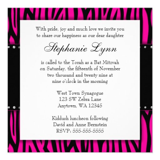 Hot Pink Zebra Diamonds Bat Mitzvah Invitation