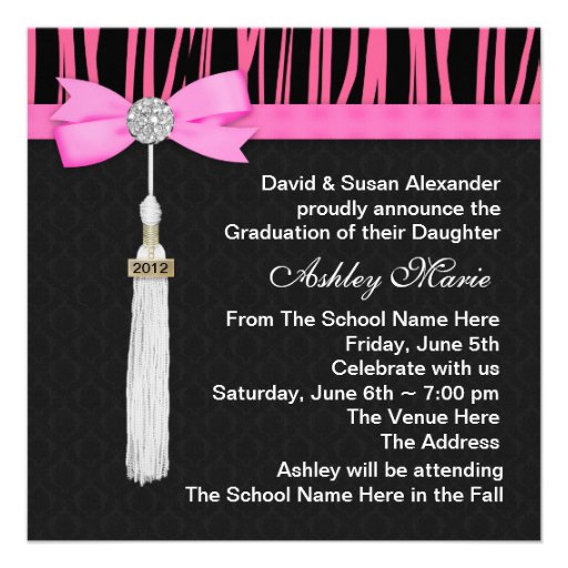 Hot Pink Zebra Graduation Announcements