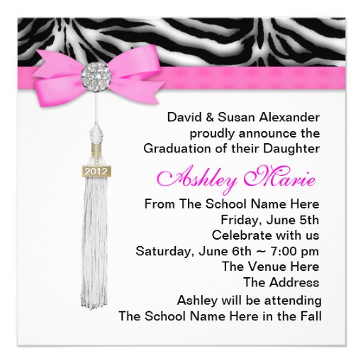 Hot Pink Zebra Graduation Announcements