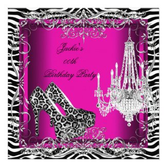Hot Pink Zebra Leopard Print Party Shoes Custom Announcements