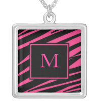 Hot Pink Zebra Monogram Necklace necklace