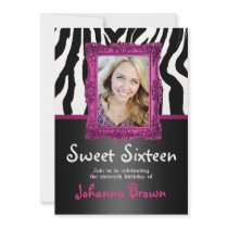 Hot Pink Zebra - Photo - Sweet 16 Invitation