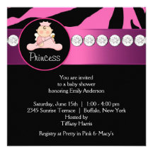 Hot Pink Zebra Princess Girl Baby Shower Invite