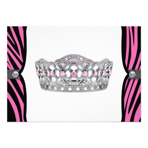 Hot Pink Zebra Princess Pink Black Baby Shower Personalized Invites
