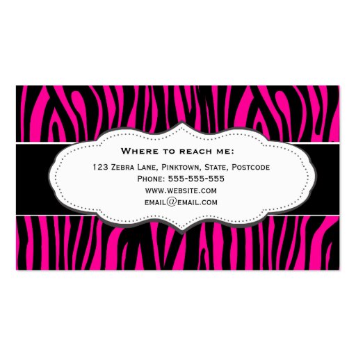 Hot Pink Zebra print business cards (back side)