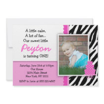 Hot Pink Zebra Print First Birthday Invitations
