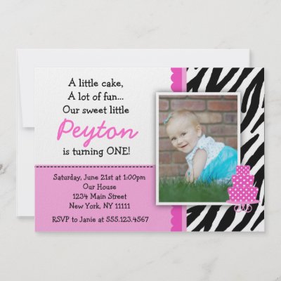 Hot Pink Zebra Print First Birthday Invitations