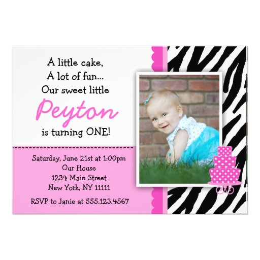 Hot Pink Zebra Print First Birthday Invitations