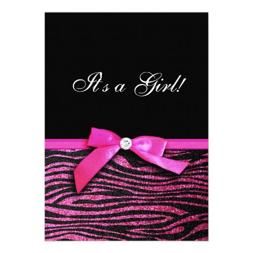 Hot Pink Zebra Print Girl Baby Shower invitations