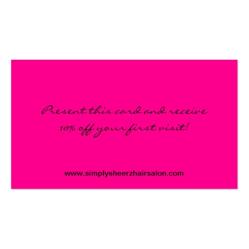 Hot Pink Zebra Print Hair Salon Business Card (back side)