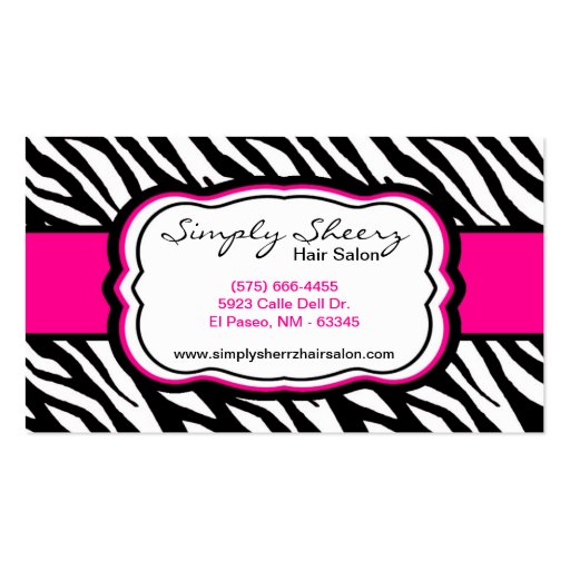 Hot Pink Zebra Print Hair Salon Business Card (front side)