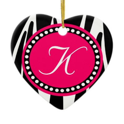 Hot Pink Zebra Print Heart Christmas Ornament by csinvitations
