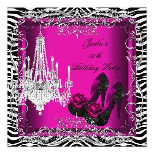 Hot Pink Zebra Print Party Birthday Shoes Personalized Announcements
