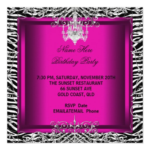 Hot Pink Zebra Print Party Birthday Shoes Personalized Announcements