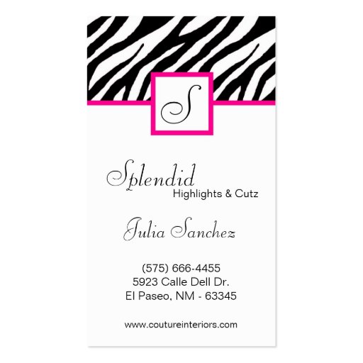 Hot Pink Zebra Print Personalize Business Card
